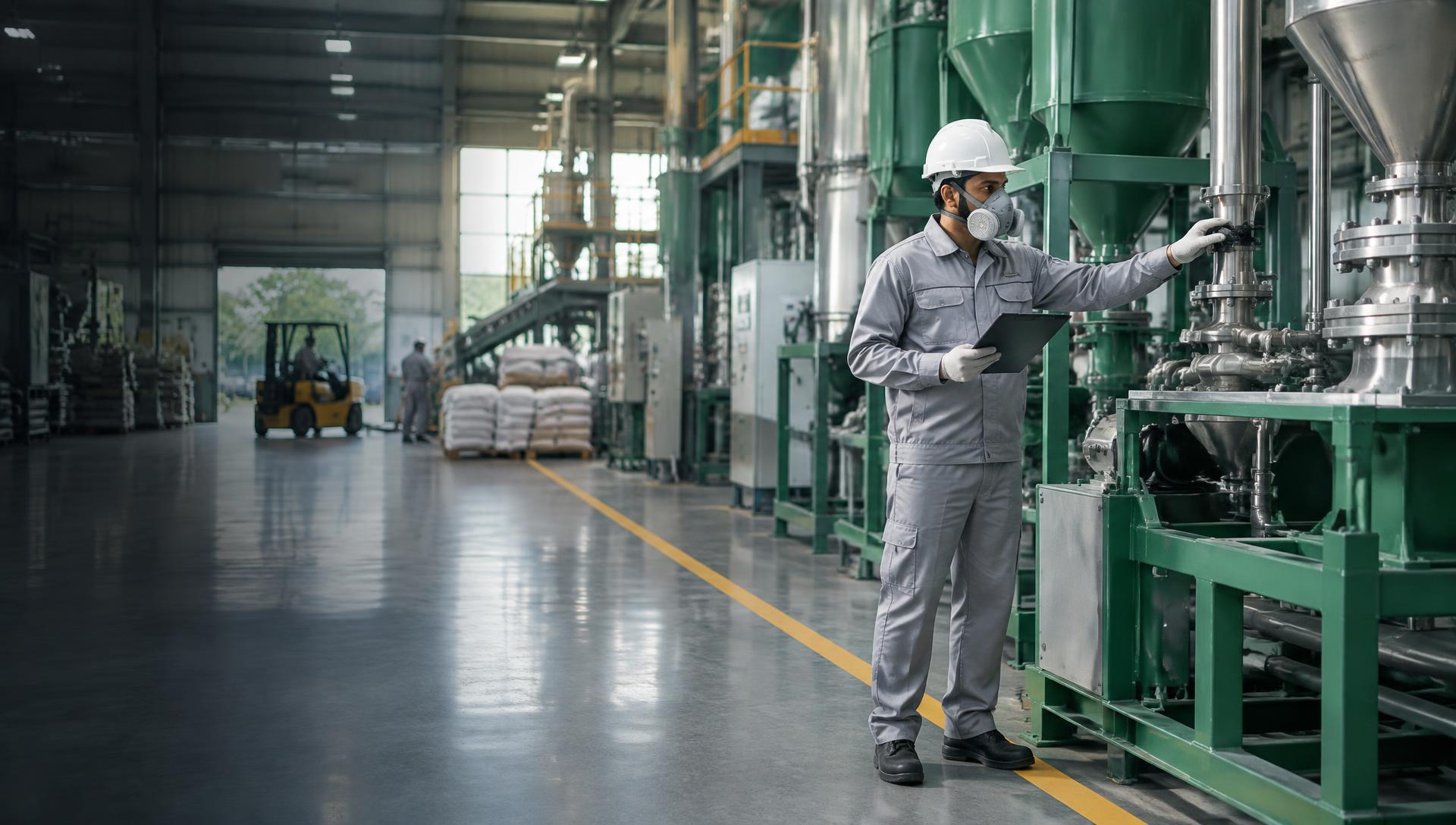Professional technician inspecting a modern industrial facility